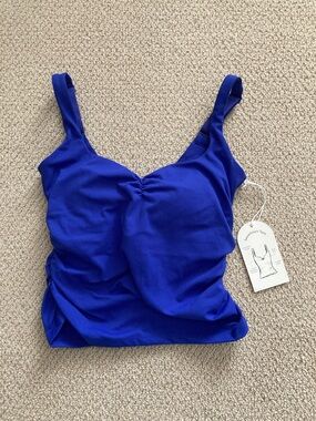 Logilates Ruched Sweetheart Tank Top Cobalt Blue Cropped Shelf Bra Small NWT
